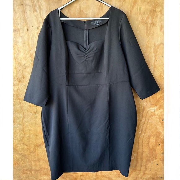 Eloquii Black Sweatheart neckline Sheath Dress Size 22 3/4 sleeve Midi - Picture 3 of 13